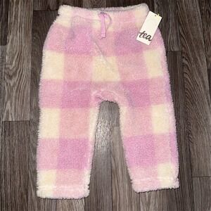 Tea Sherpa Baby Girls' Pink Plaid Fleece Pants Size 18-24 Months cozycore winter